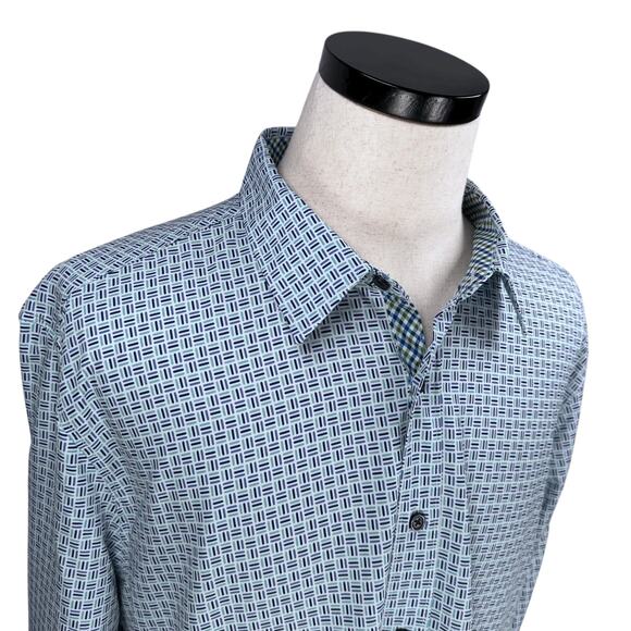 Con.Struct Shirt Men’s 2XL XXL Blue White Geometric Print 4-Way Stretch Slim Fit - Picture 2 of 11